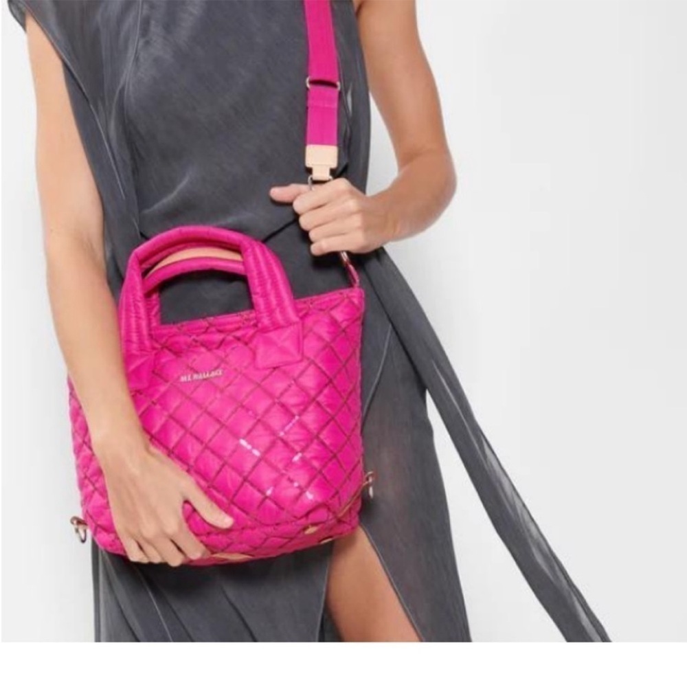 NWT new MZ Wallace Bright Fuchsia With Sequin Small Sutton Deluxe pink bling - Picture 4 of 7